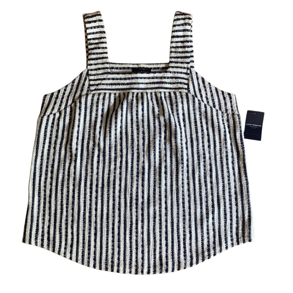 NWT Lucky Brand Striped Square Neck Top Black & White Large